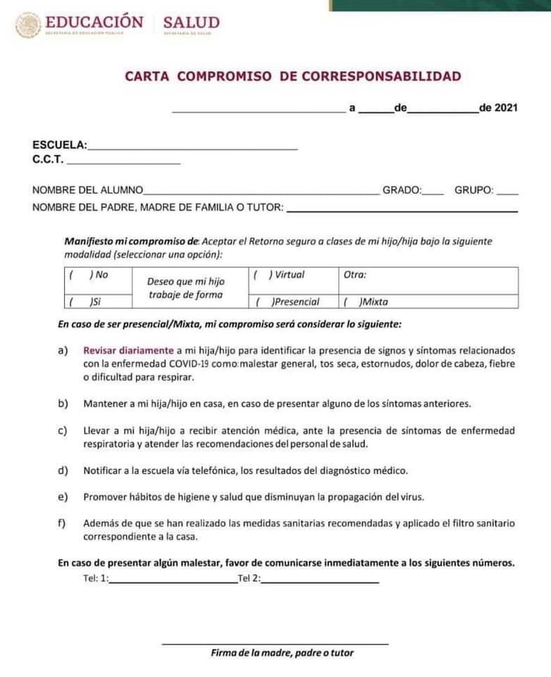 Esta es la carta compromiso de la SEP para el regreso a clases presenciales