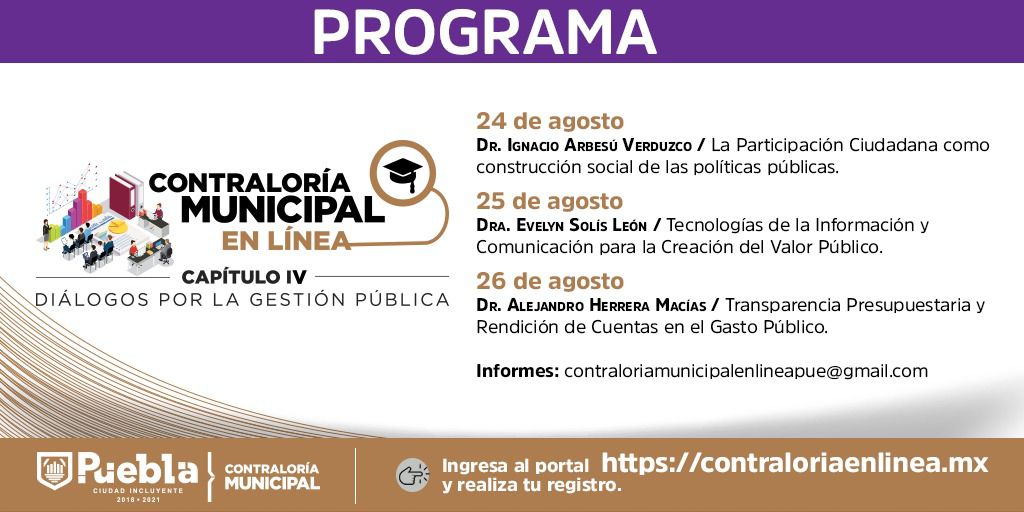 Invita Ayuntamiento de Puebla al capítulo IV de Contraloría Municipal en Línea