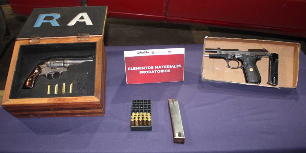 Aseguró SSC de Puebla dos armas de fuego y una veintena de municiones; cuatro hombres fueron detenidos
