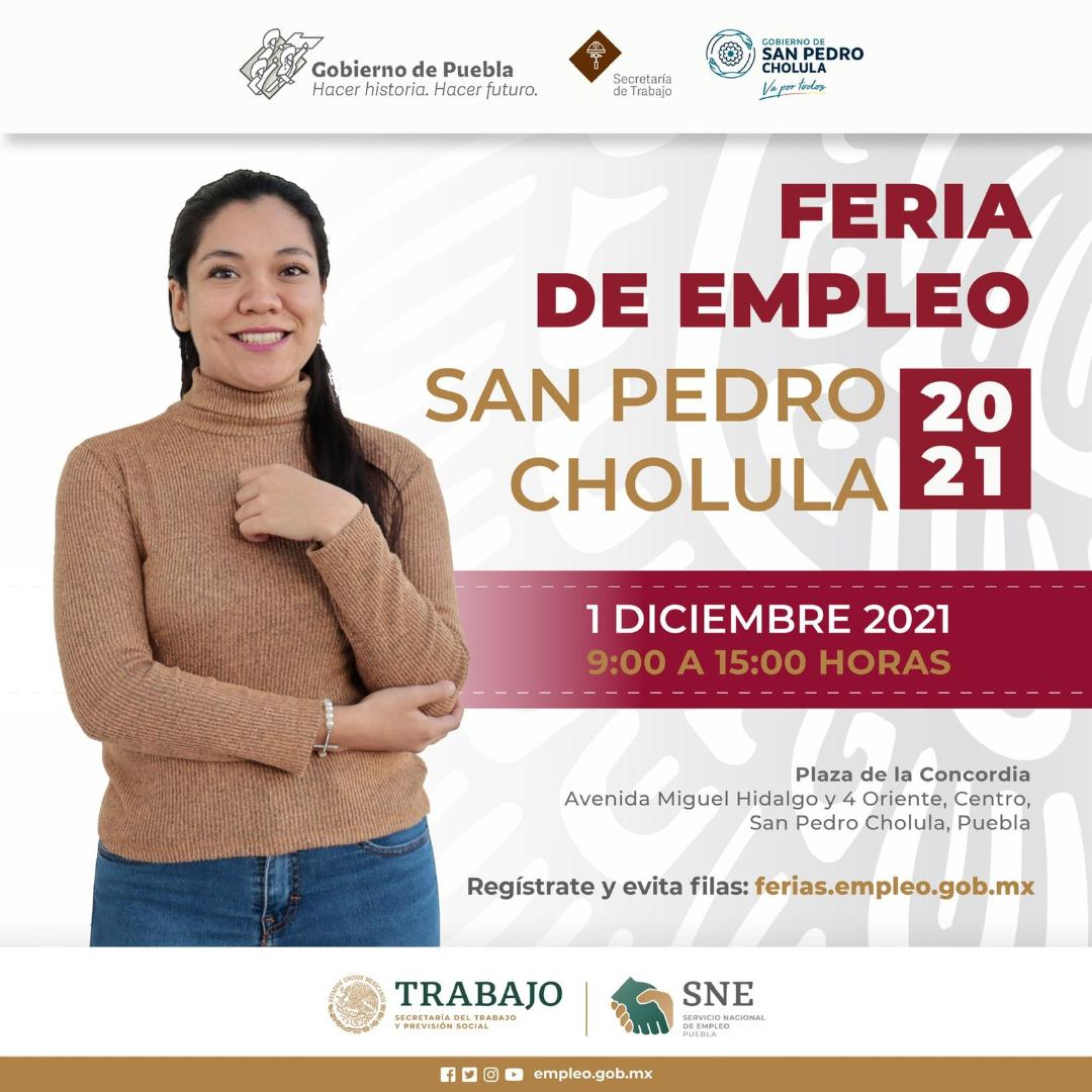 Gobierno estatal y Ayuntamiento de San Pedro Cholula realizarán Feria del Empleo