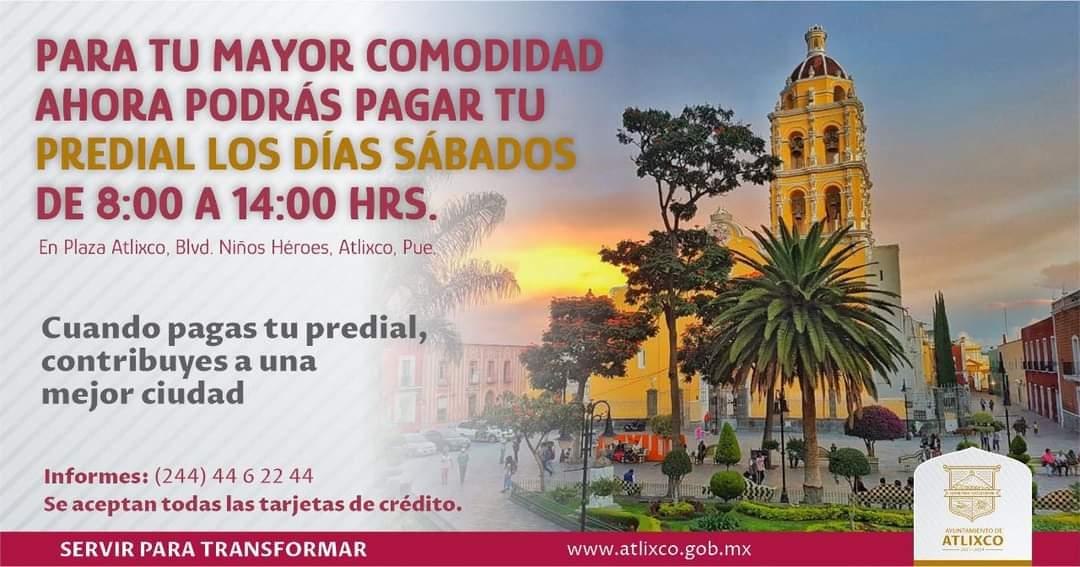En Atlixco, el predial se cobrará los sábados