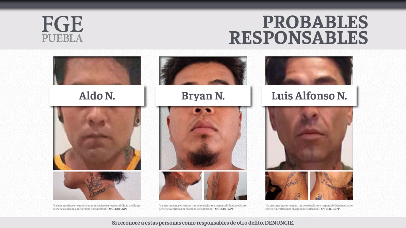 Aldo, Bryan y Luis, son detenidos por el asesinato de 10 personas en Atlixco 
