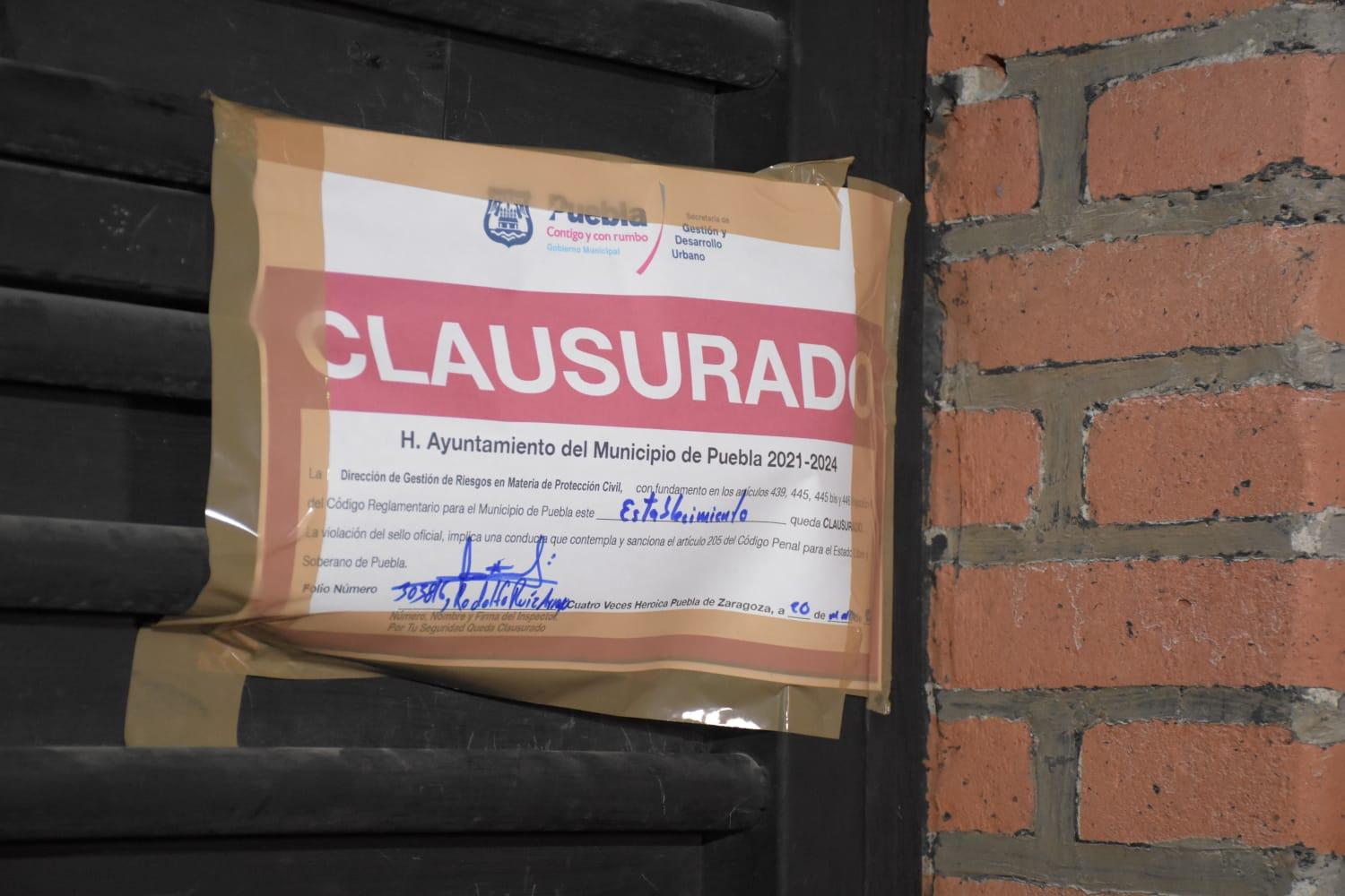 Ayuntamiento de Puebla clausura 4 establecimientos por no cumplir con medidas de funcionamiento