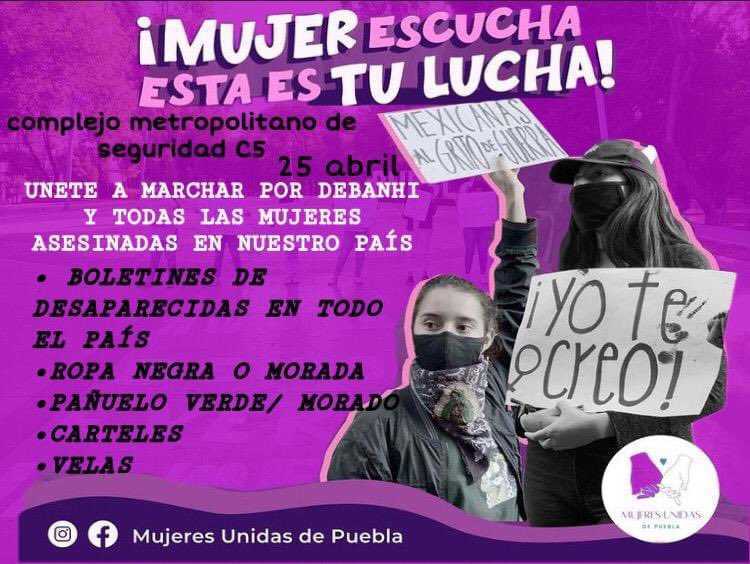 Convocan a marcha en Puebla por el feminicidio de Debanhi Escobar; será este lunes a las 17:00 horas