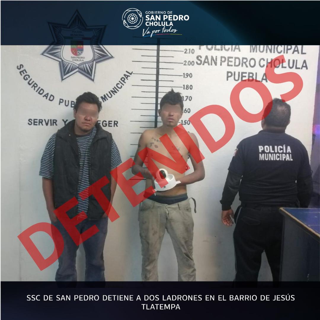 SSC de San Pedro Cholula detiene a dos ladrones en el Barrio de Jesús Tlaltempan