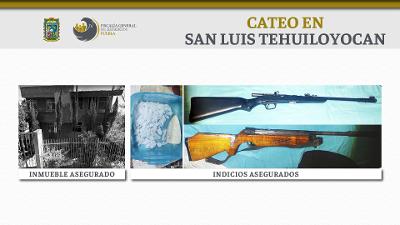 Por comercialización de drogas en San Luis Tehuiloyocan, Fiscalía Puebla cateó inmueble