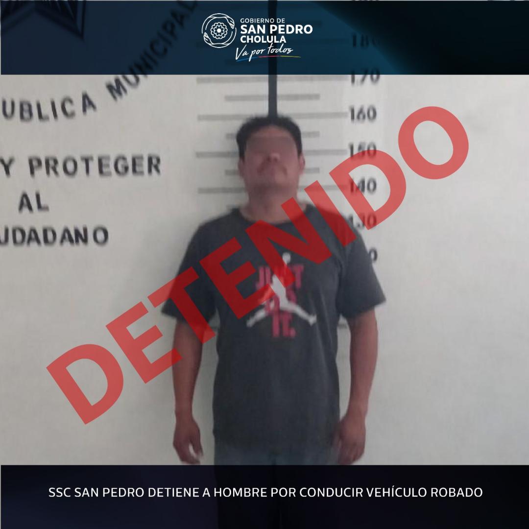 Conducía un vehículo robado y fue detenido por la SSC de San Pedro Cholula  