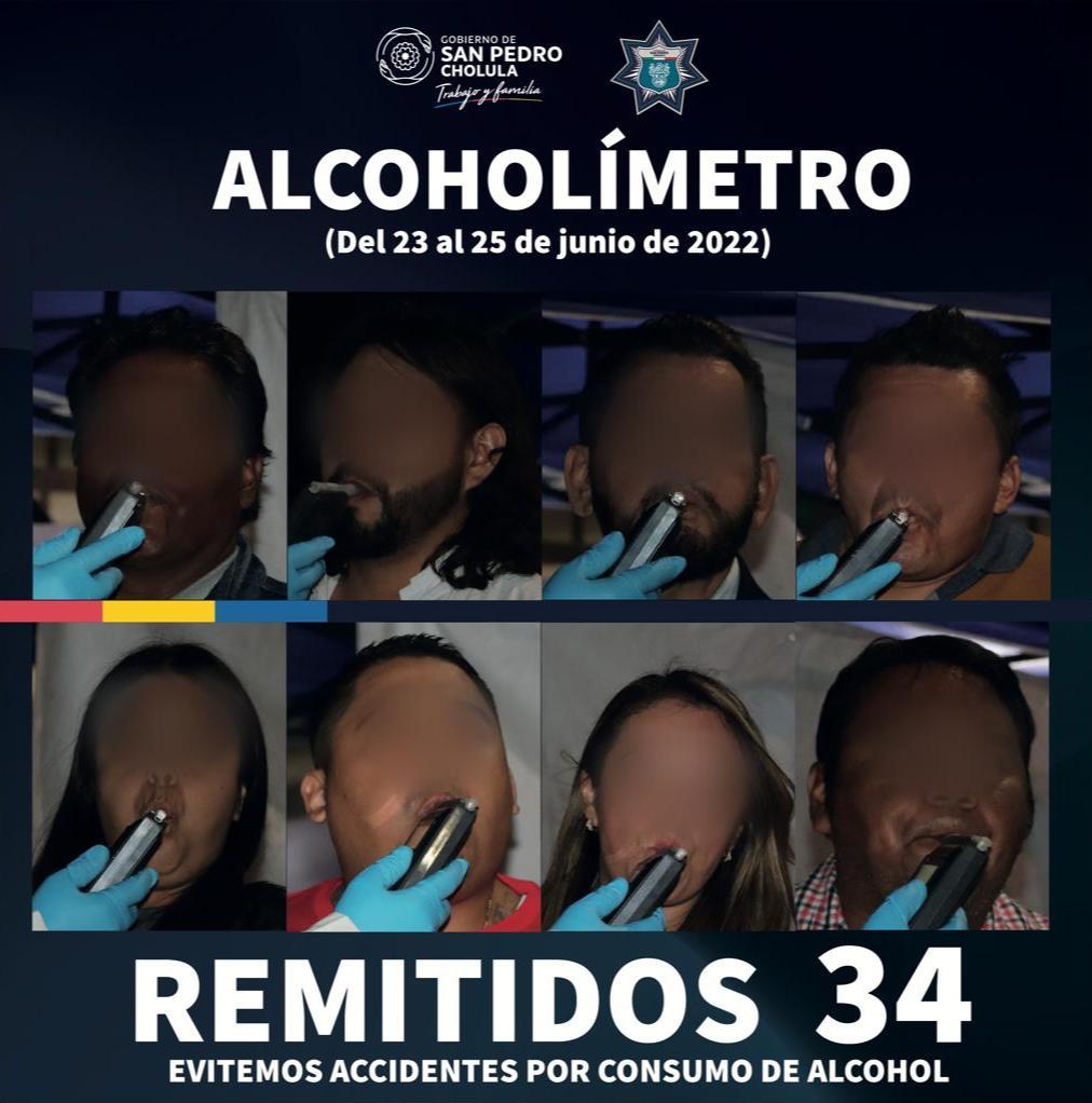 SSC de San Pedro Cholula remite a 34 conductores durante operativo alcoholímetro  