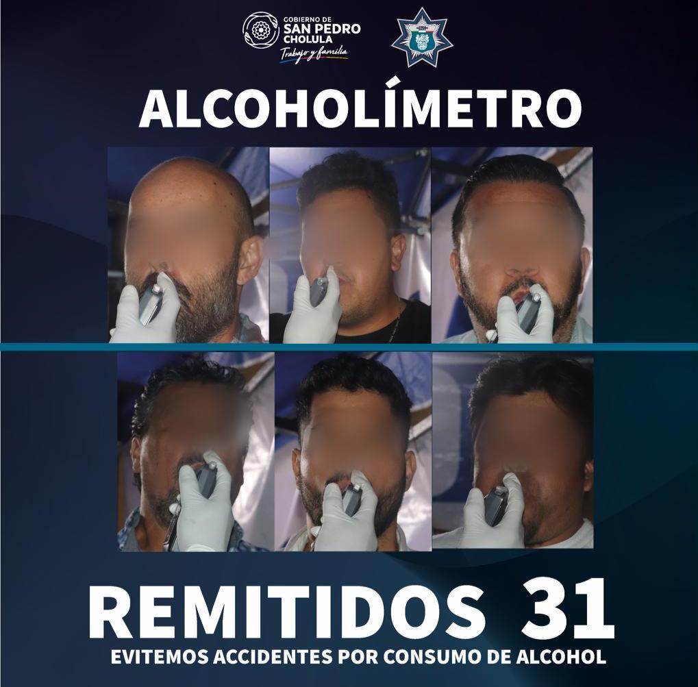SSC de San Pedro Cholula remite a 31 conductores como resultado del Operativo Alcoholímetro
