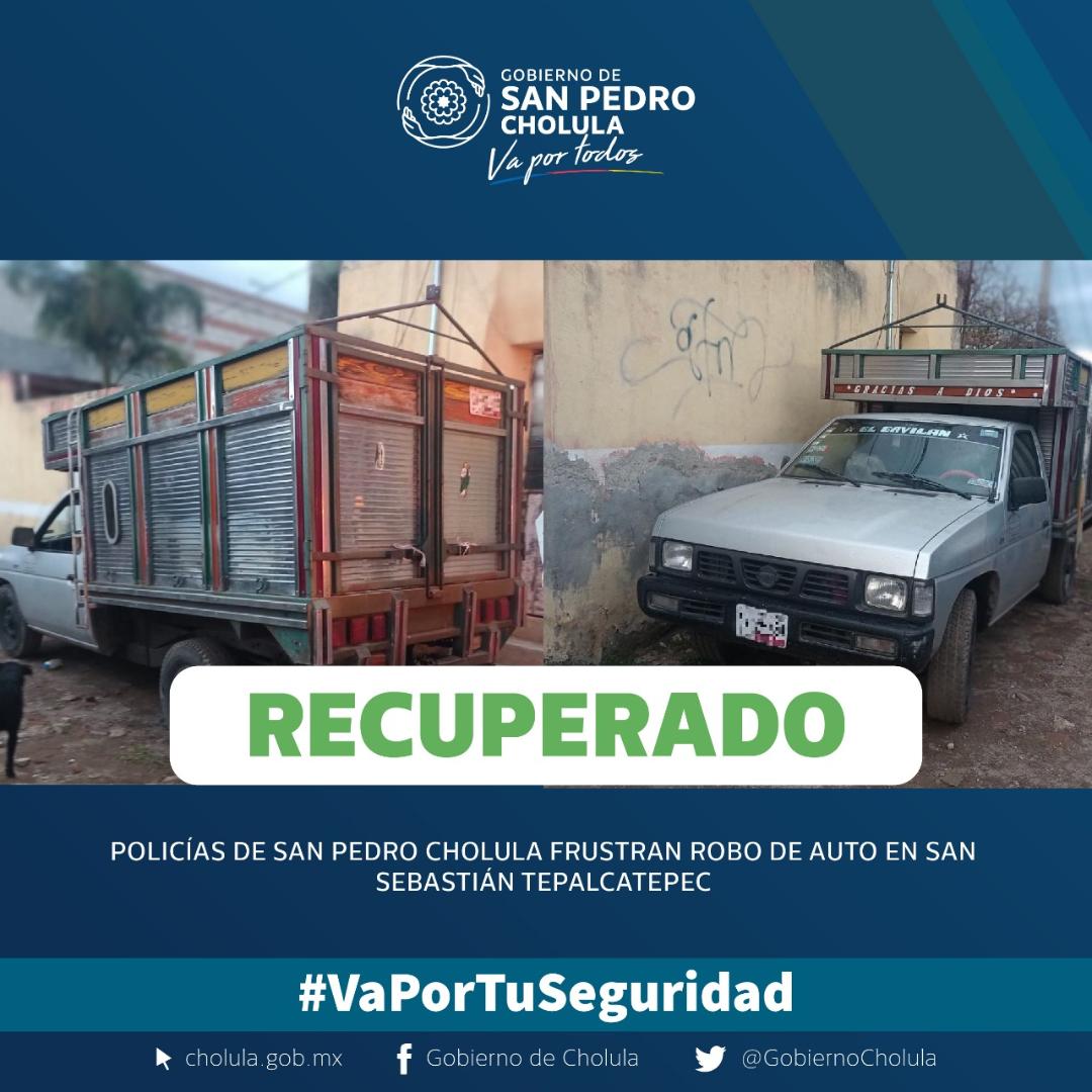 Policías de San Pedro Cholula frustran robo de auto en San Sebastián Tepalcatepec  