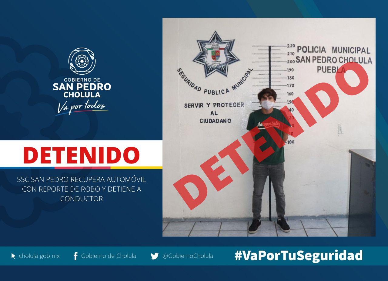 SSC de San Pedro Cholula recuperó vehículo con reporte de robo y detiene a conductor