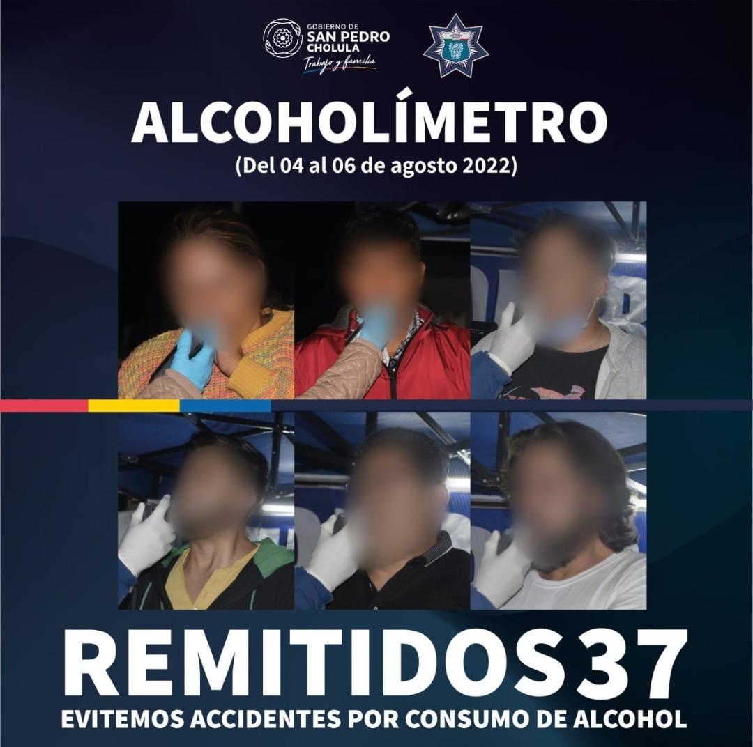 En operativo alcoholímetro SSC de San Pedro Cholula remite a 37 conductores