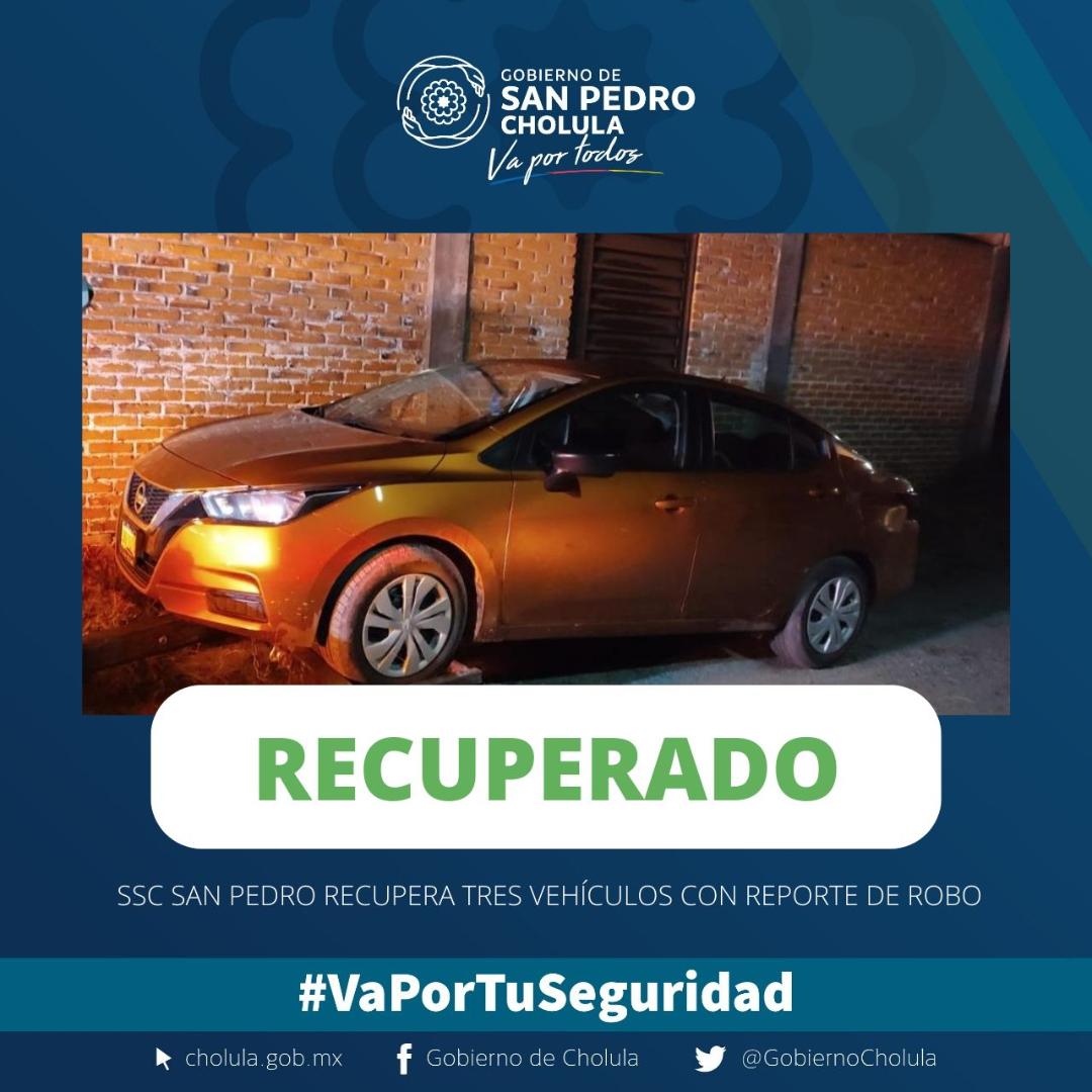 SSC de San Pedro Cholula recupera tres vehículos  con reporte de robo