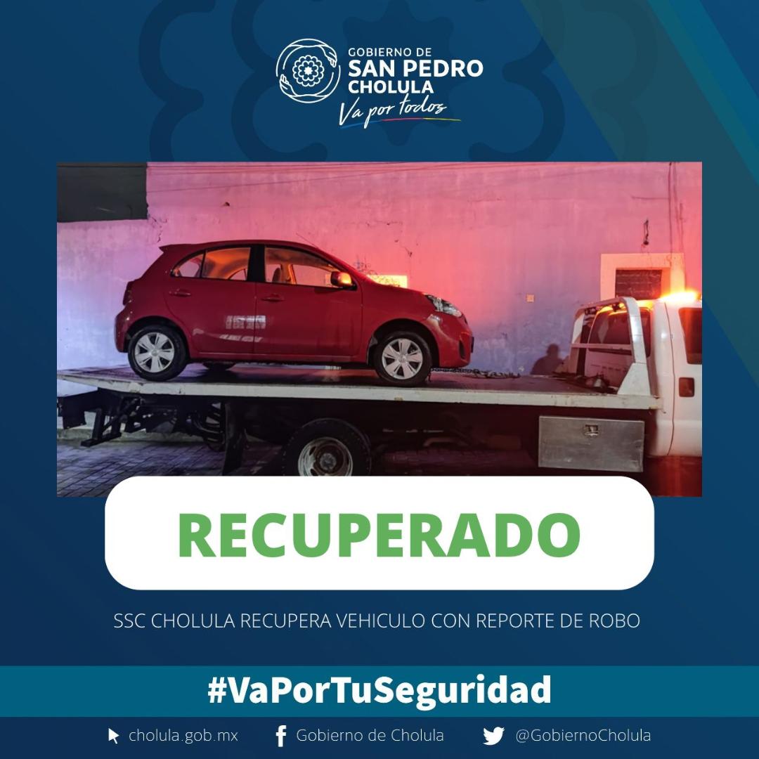 SSC de San Pedro Cholula recupera vehículo con reporte de robo