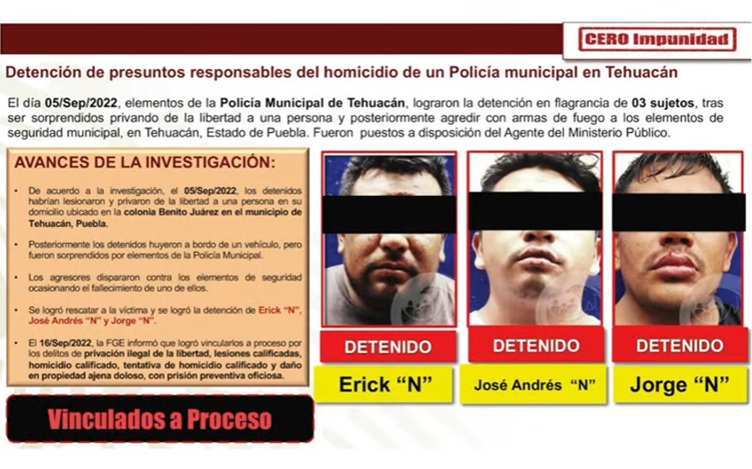 Exhiben a tres presuntos secuestradores de Tehuacán en la mañanera de AMLO