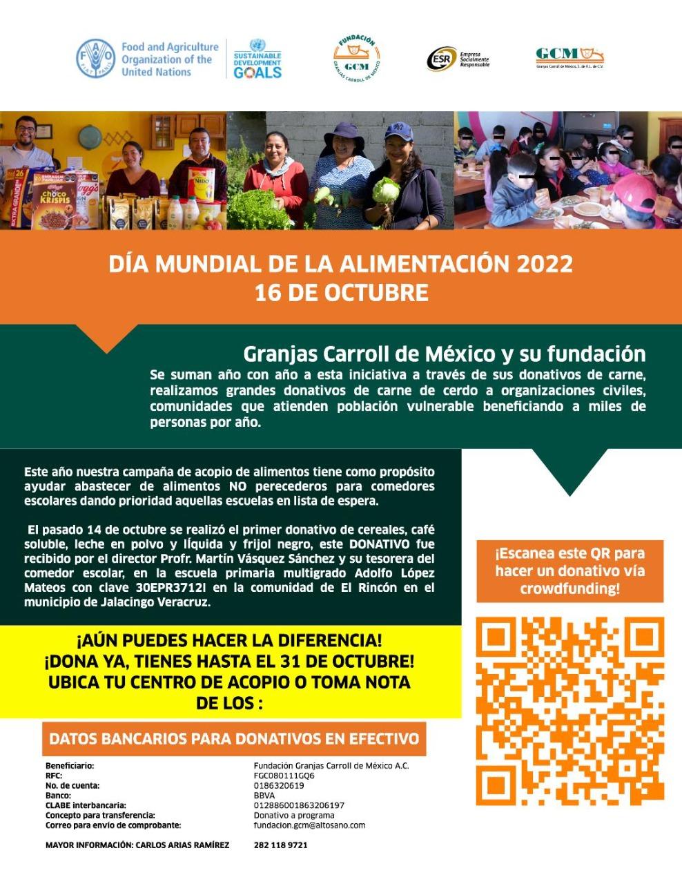 Fundación Granjas Carroll de México hace campaña de acopio de alimentos 