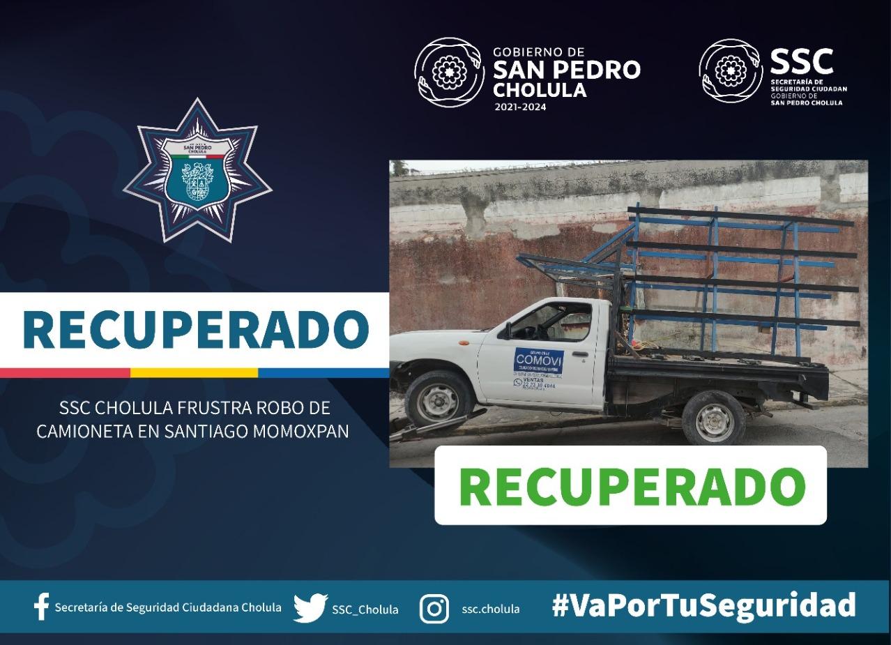SSC de San Pedro Cholula frustra robo de camioneta en Santiago Momoxpan