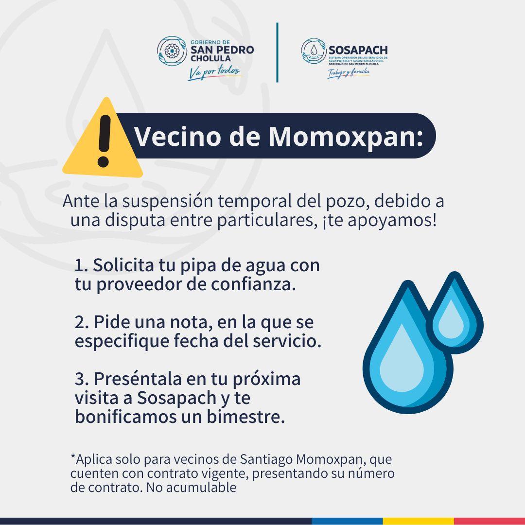 Gobierno de San Pedro Cholula y SOSAPACH apoyan a afectados por escasez de agua en Momoxpan 