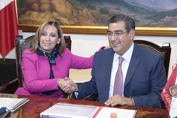 Lorena Cuéllar y Sergio Salomón acuerdan acciones de seguridad y medio ambiente en beneficio de Puebla y Tlaxcala&nbsp;