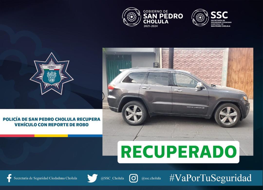 Policía de San Pedro Cholula recupera vehículo con reporte de robo