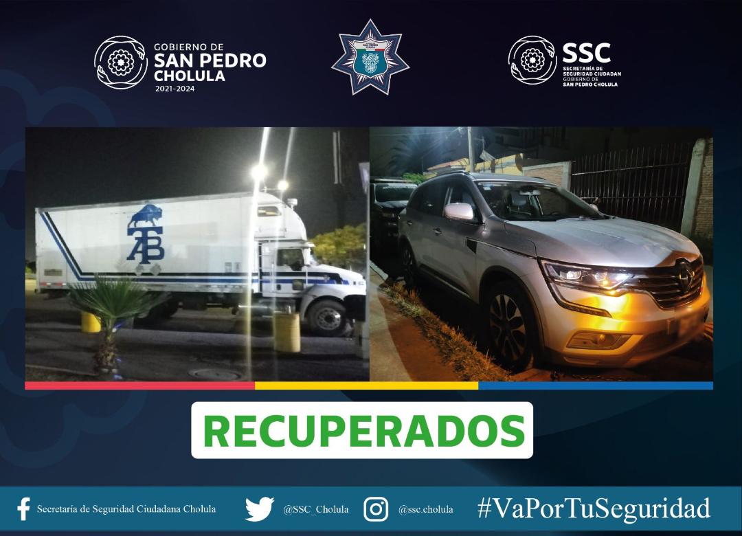 Policías de San Pedro Cholula frustran robo de automóvil y recuperan camión robado