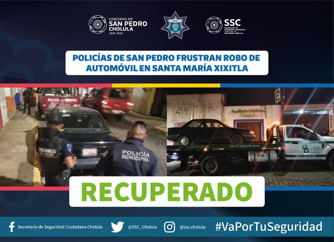 Policías de San Pedro Cholula frustran robo de automóvil en Santa María Xixitla
