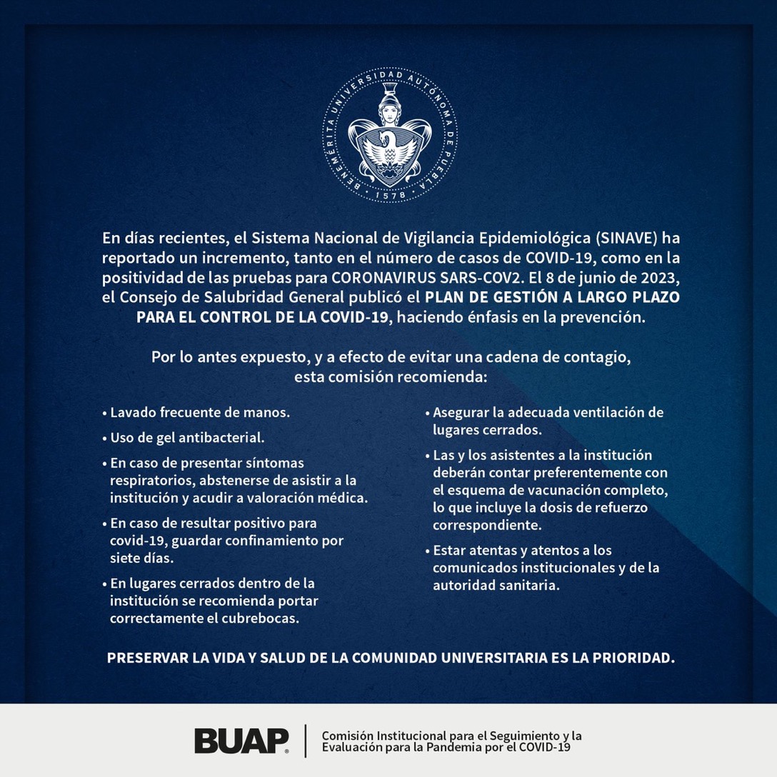Por incremento en los contagios de Covid19, la BUAP recomienda usar cubrebocas dentro de la institución 