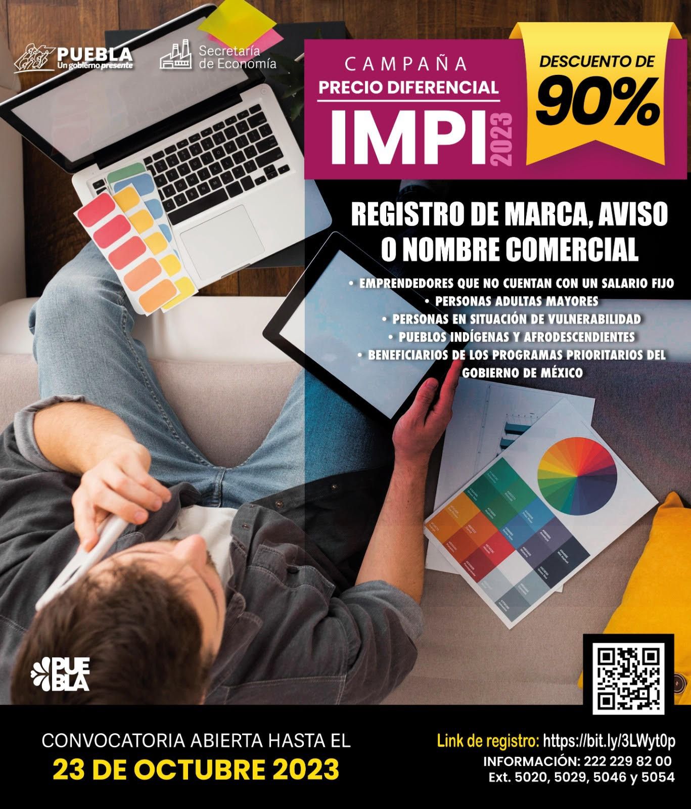 Anuncian gobierno de Puebla e IMPI descuento de 90% para registro de marca