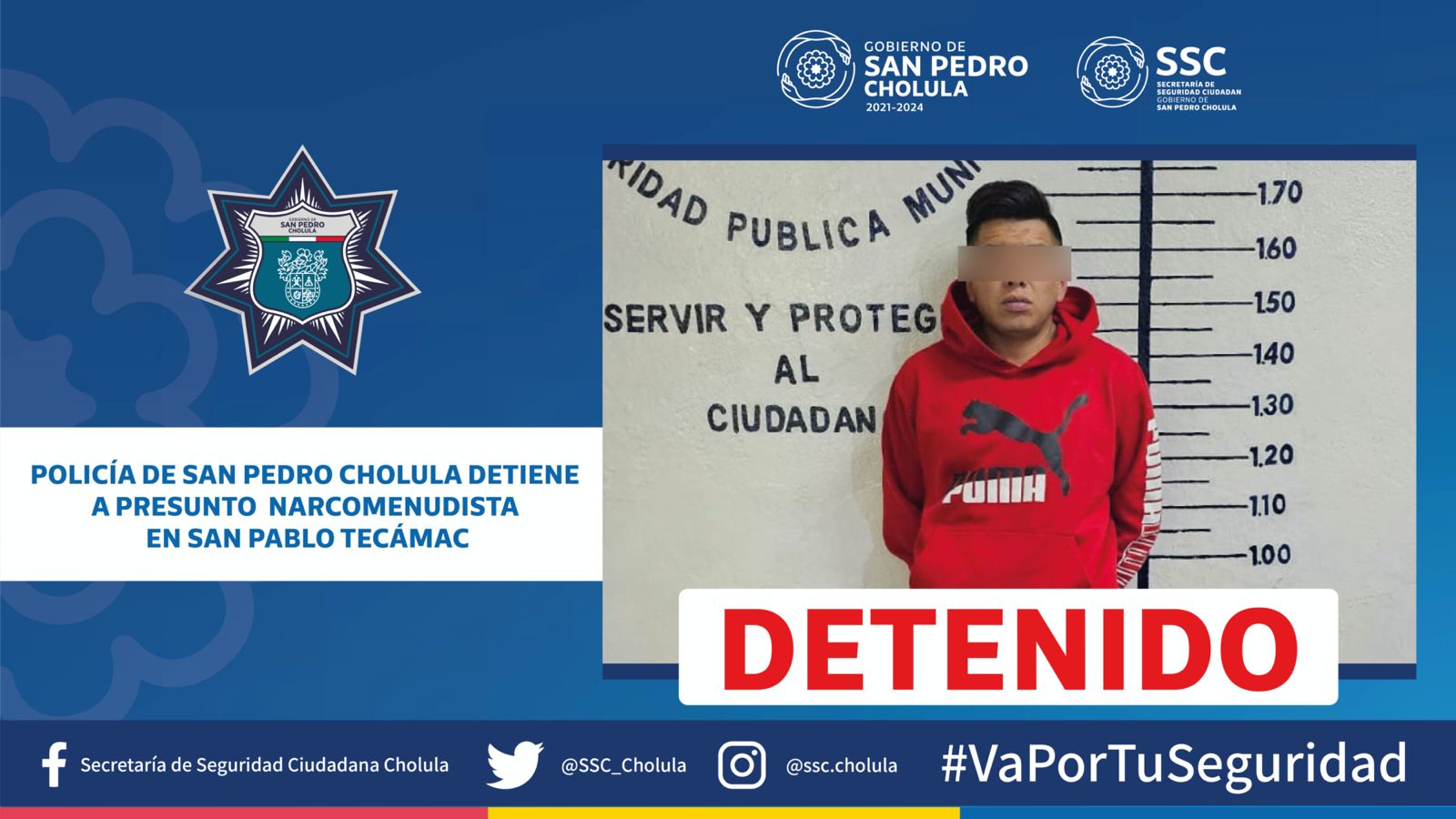 Policía de San Pedro Cholula detiene a presunto narcomenudista en San Pablo Tecámac