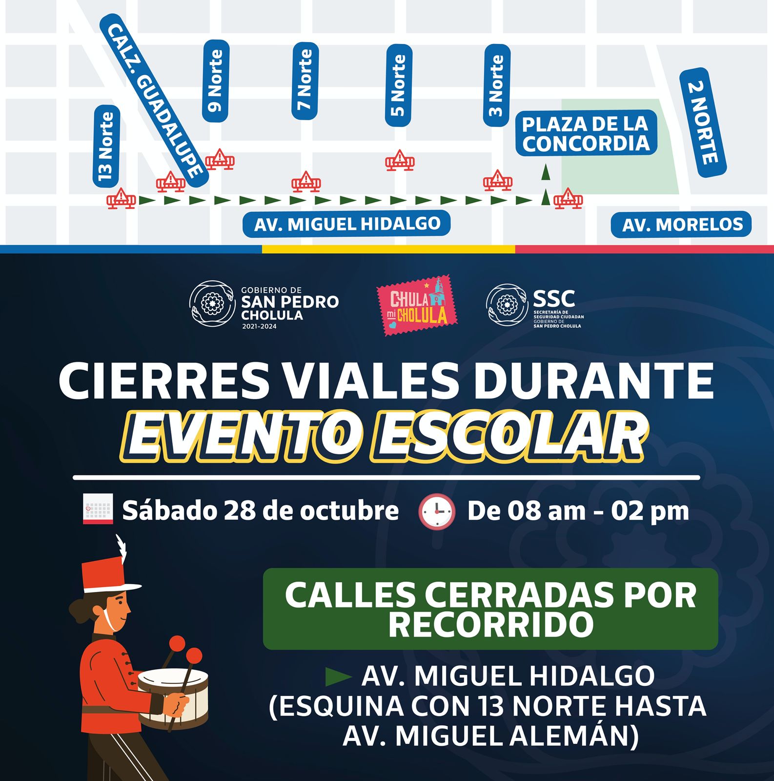 Este sábado 28 de octubre habrá cierres viales en San Pedro Cholula por eventos deportivos y culturales