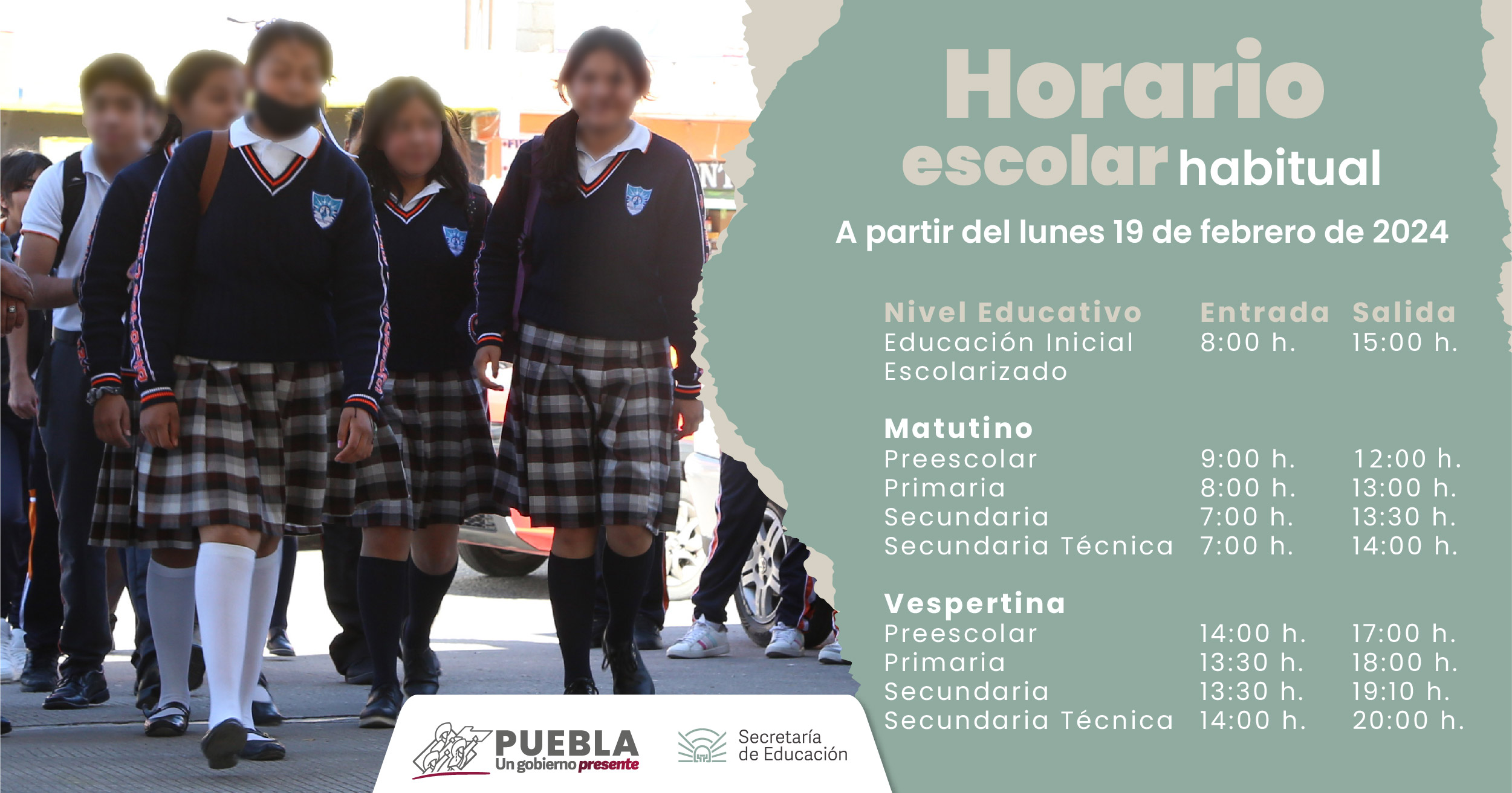 Este viernes termina  “horario de invierno” en escuelas poblanas; lunes alumnos regresan al horario habitual