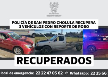 Polícia de San Pedro Cholula recupera 3 vehículos con reporte de robo