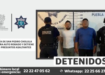 Policia de San Pedro Cholula recupera auto robado y detiene a dos personas