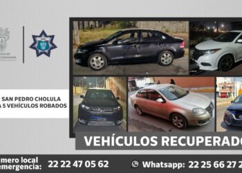 Policía de San Pedro Cholula recupera 5 vehículos con reporte de robo
