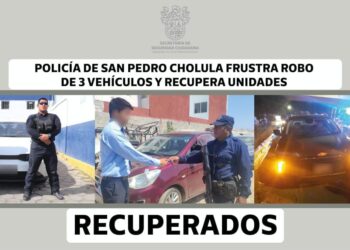 Policía de San Pedro Cholula frustra robo de tres vehículos y recupera unidades