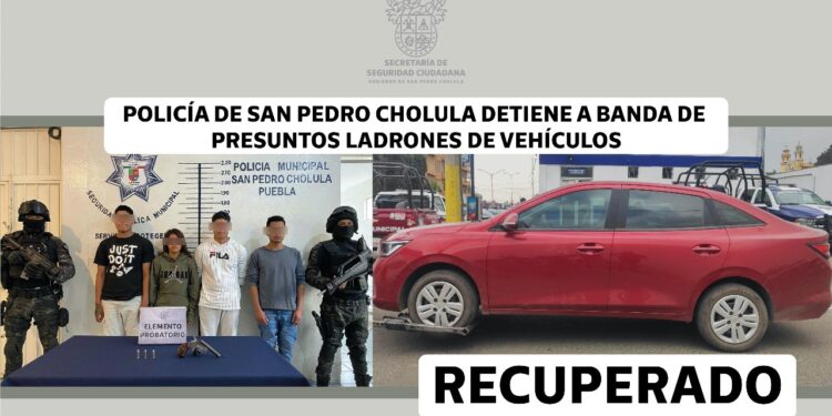 Policía de San Pedro Cholula detiene a banda de presuntos ladrones de vehículos