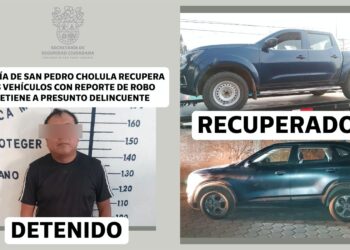 Policía de San Pedro Cholula  recupera dos vehículos con reporte de robo y detiene a presunto delincuente