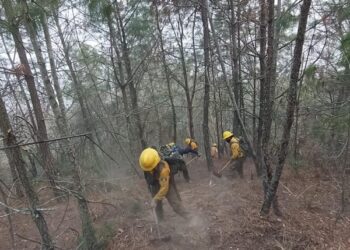 Con apoyo de helicóptero, gobierno estatal combate incendio en Tetela