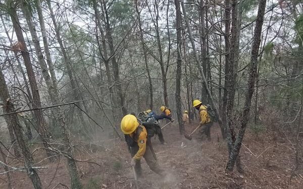 Con apoyo de helicóptero, gobierno estatal combate incendio en Tetela