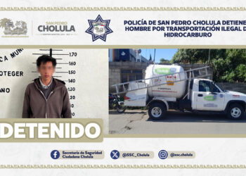 Policía de San Pedro Cholula detiene a hombre por transportación ilegal de hidrocarburo