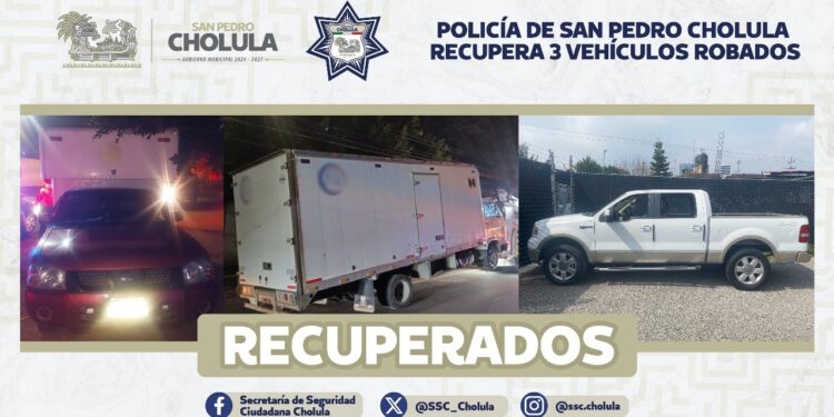 Policía de San Pedro Cholula recupera 3 vehículos robados