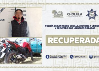 Policía de San Pedro Cholula detiene a un hombre y recupera dos unidades robadas