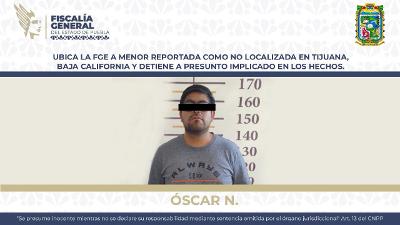 Ubica la FGE a menor reportada como no localizada en Tijuana, Baja California y detiene a presunto implicado en los hechos