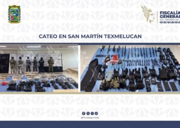 FGE encuentra arsenal de armamento de alto poder en casa de seguridad de grupo delictivo en San Martín Texmelucan