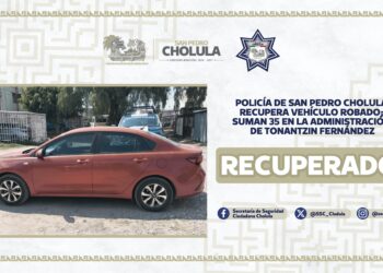 Policía de San Pedro Cholula recupera vehículo robado; suman 35 en la administración de Tonantzin Fernández