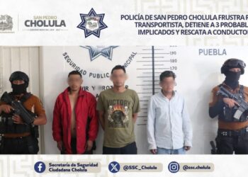 Policía de San Pedro Cholula frustra robo a transportista, detiene a 3 probables implicados y rescata a conductor