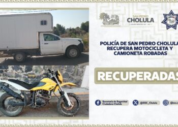 Policía de San Pedro Cholula recupera motocicleta y camioneta robadas
