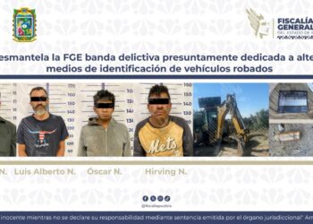 La FGE detuvo en flagrancia delictiva a cuatro integrantes de una banda presuntamente dedicada a la alteración de medios de identificación de vehículos robados que eran comercializados con documentos apócrifo