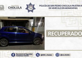 Policía de San Pedro Cholula frustra robo de vehículo en Momoxpan