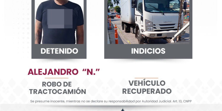 Recupera Policía de la Ciudad tractocamión con reporte de robo y aseguró a un hombre